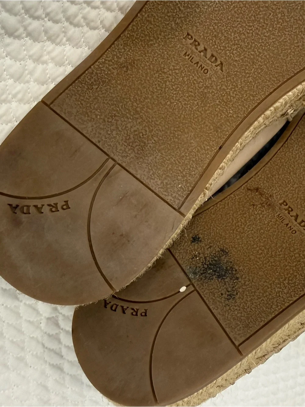 Prada Taupe Leather Espadrille Flats, Size 5 (IT 35)